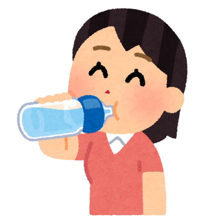 ペットボトルで水分補給をする女性のイラスト