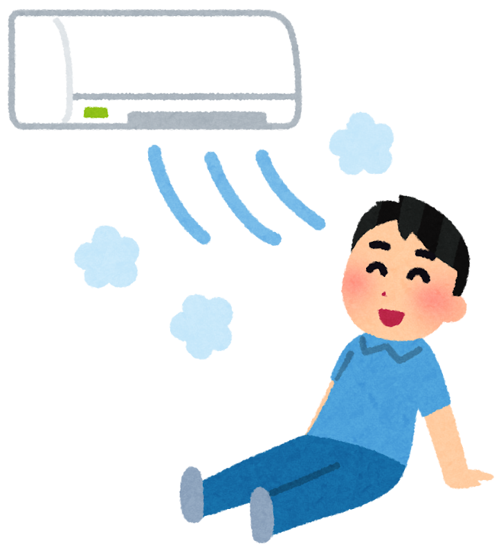 冷房の効いた部屋で涼む人のイラスト